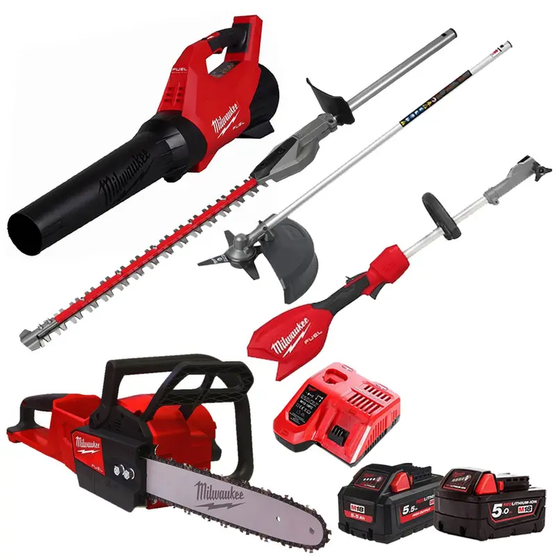 Milwaukee M18 3-Piece Landscaping Kit – Hedge Trimmer & Brush Cutter, 2 Batteries & Charger (T4Tkit-29515) 1