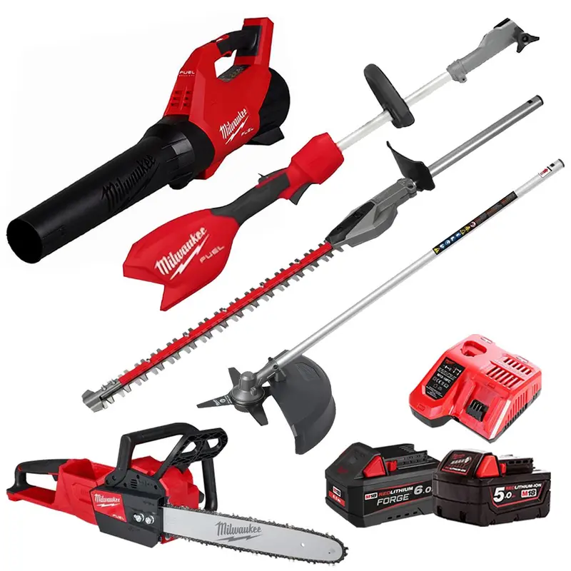 Milwaukee M18 3-Tool Garden Kit – Hedge Trimmer + Brush Cutter, 2 Batteries & Charger (T4Tkit-29520) 1