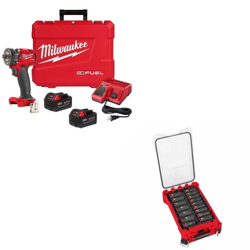 Milwaukee M18 Fuel Impact Wrench (2855-22R) With Included 16-Piece Socket Set 1