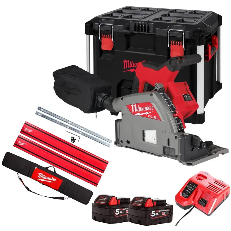 Milwaukee M18Fps55-0Peb 18V Fuel Brushless Plunge Saw (165Mm) – 2×5.0Ah Batteries & Guide Rail Kit 1