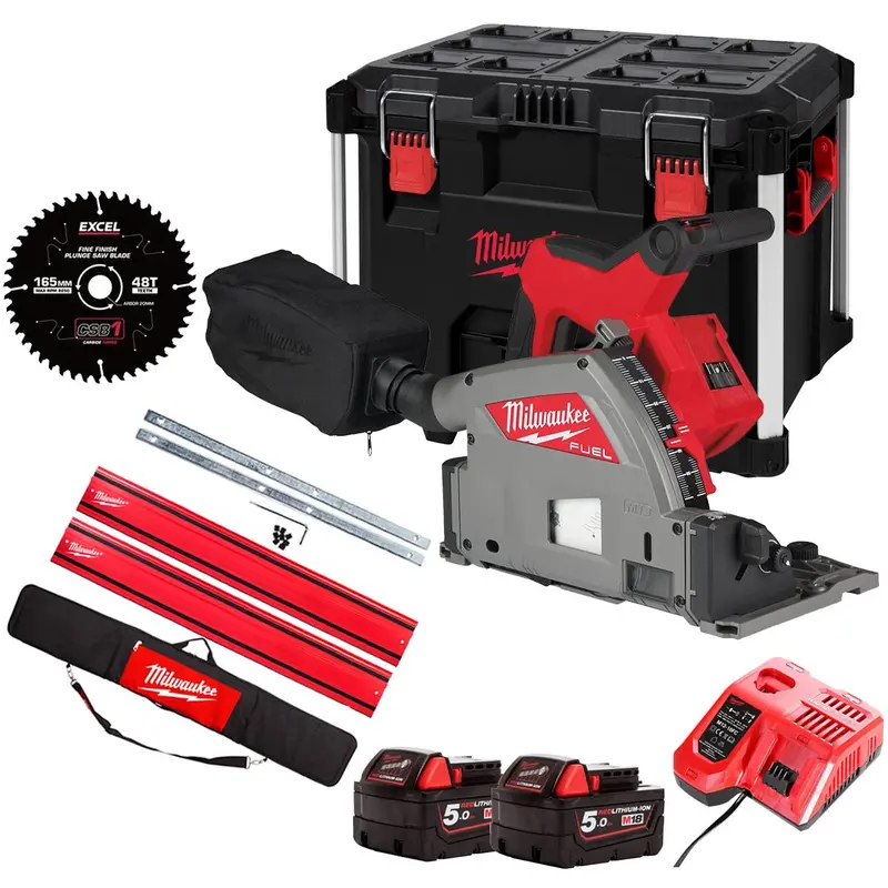 Milwaukee M18Fps55-0Peb 18V M18 Fuel Plunge Saw (165Mm) – 2×5.0Ah Batteries, Blade & Guide Rail Kit 1
