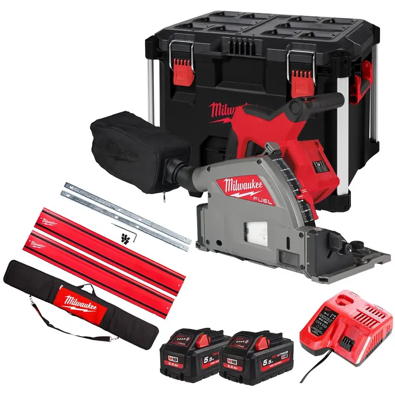 Milwaukee M18Fps55-552Peb 18V M18 Fuel Plunge Saw (165Mm) – Dual 5.5Ah Batteries & Precision Guide Rail Kit 1