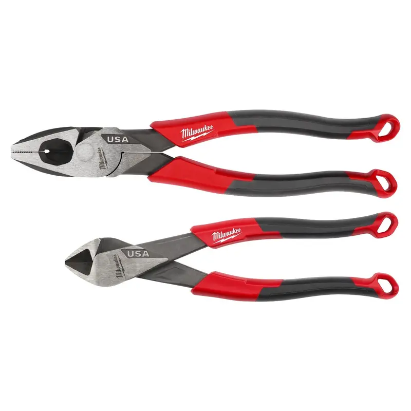 Milwaukee Mt550-2 Comfort Grip 2-Piece Plier Set – 9" Lineman + 8" Diagonal (Made In Usa) 1