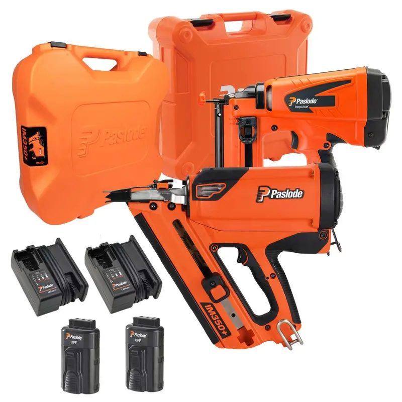 Paslode Dual Nail Gun Kit: Im350+ And Im65 Models With Dual 2.1Ah Batteries, Fast Charger, And Protective Case 1