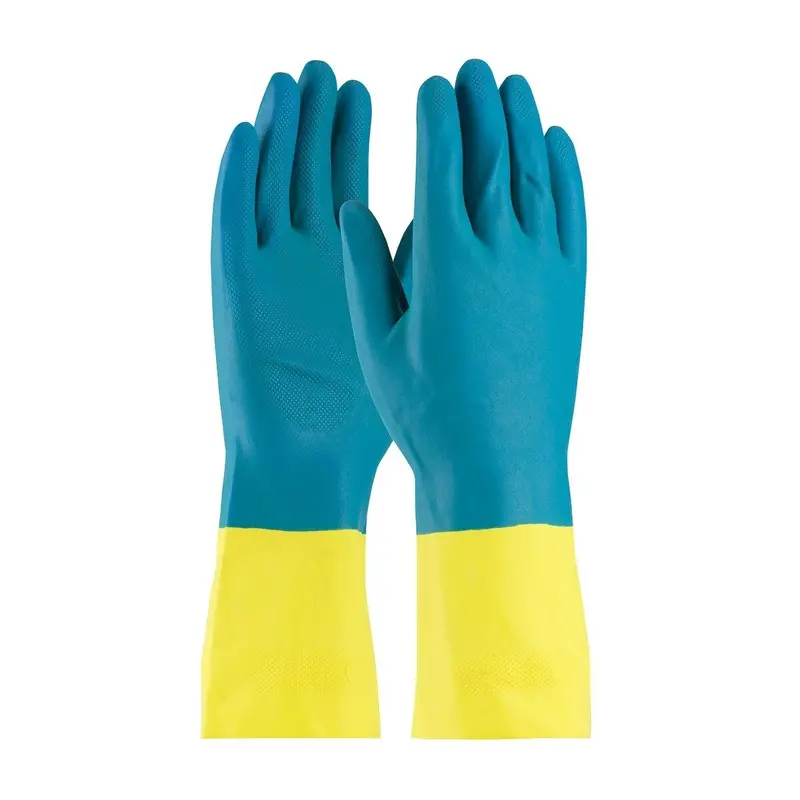 Pip 52-3670-L Neoprene-Latex Chemical-Resistant Gloves – 12" Length, 28 Mil Thickness, Blue/Yellow, Large 1