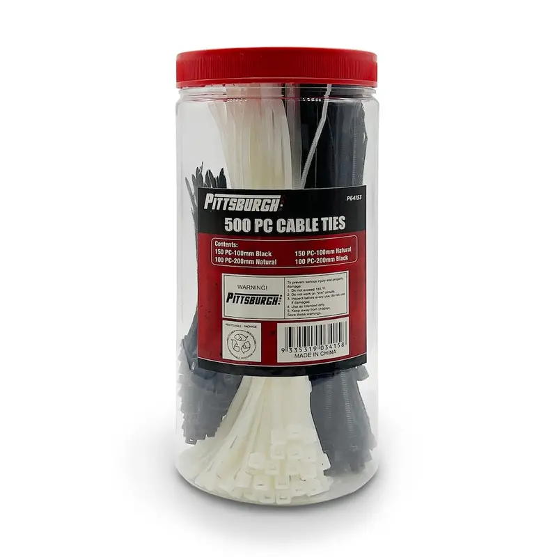 Pittsburgh P64153 Assorted Cable Ties – 500-Piece Heavy-Duty Variety Pack 1