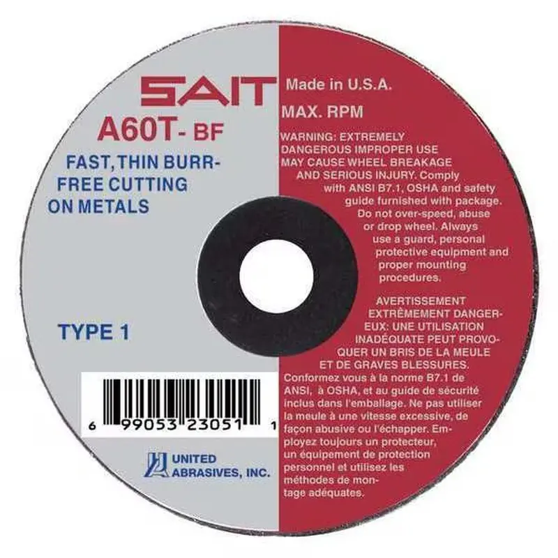 Sait 23043 3" Type 1 Aluminum Oxide Cut-Off Wheel – 60 Grit, 1/4" Arbor, 1-Pack 1