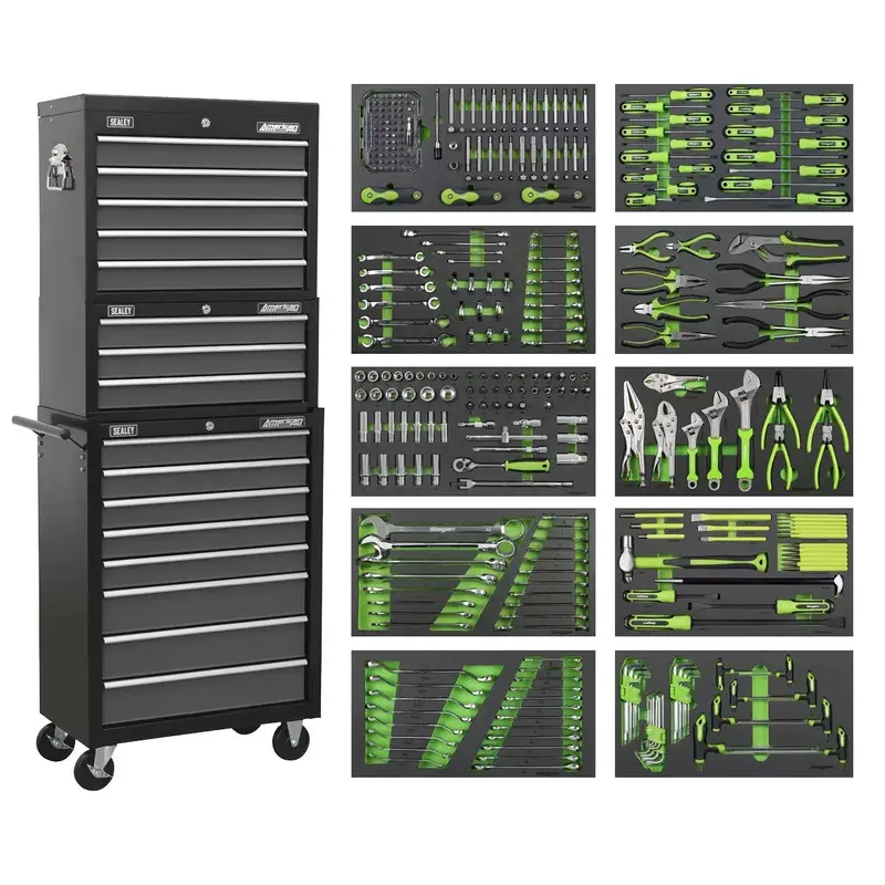 Sealey Ap35Tbcombo 16-Drawer Ball-Bearing Tool Chest In Black/Grey – Includes 398-Piece Mechanic’S Toolkit 1