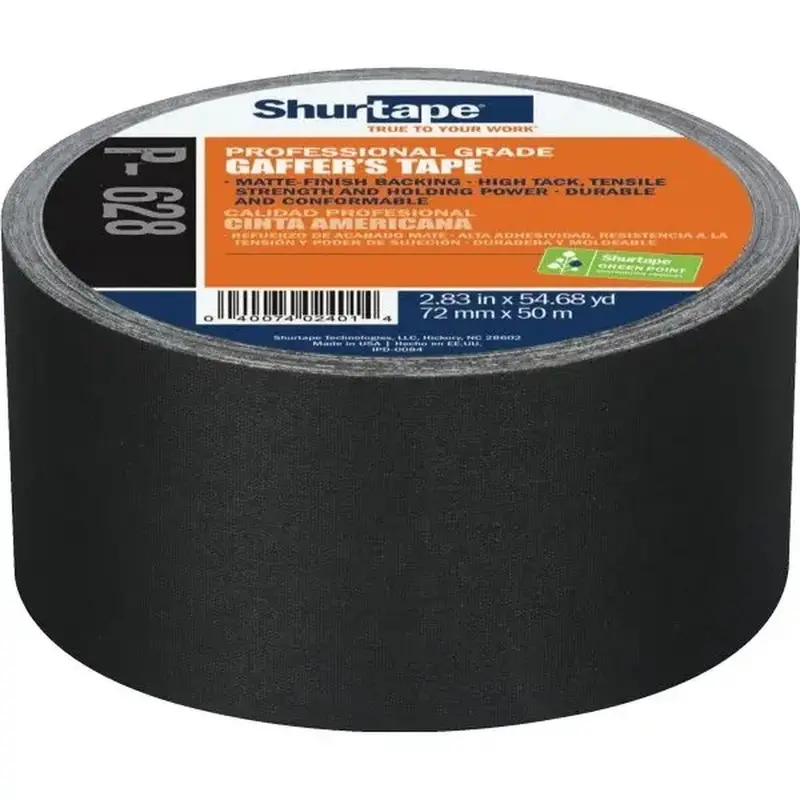 Shurtape P-628 Professional Gaffer’S Tape — Black, 72 Mm × 50 M, Coated For Durability 1