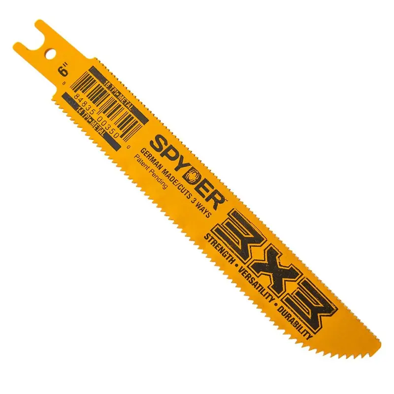 Spyder 200180 Precision Bi-Metal Reciprocating Saw Blade — 6", Double-Sided, 3×3 Shank, 14/18 Tpi 1