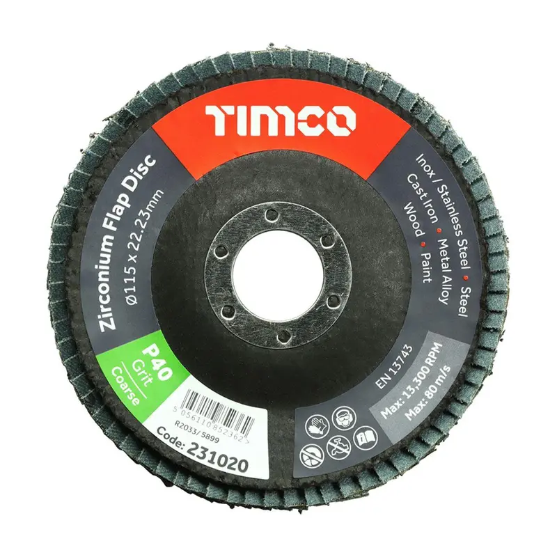 Timco 115Mm Zirconium-Coated Heavy-Duty Flap Disc – P40 Grit (Model 231020) 1