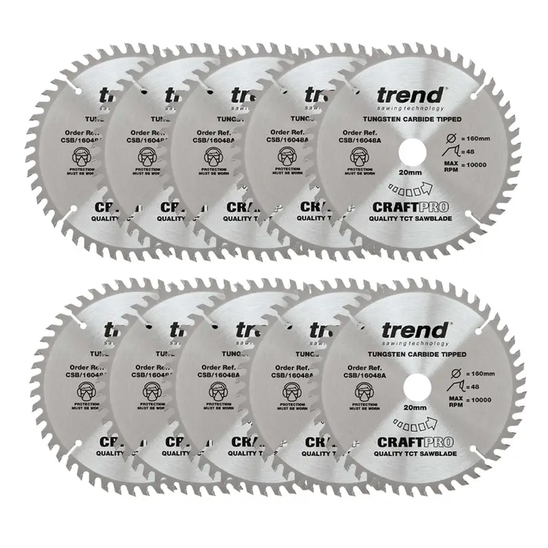 Trend Csb/16048A/10 160Mm Wood-Cutting Circular Saw Blade – 48-Tooth, 20Mm Arbor, 10-Pack 1