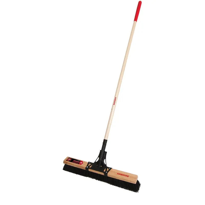 Union Tools Rough Surface Push Broom – 24" Head, Coarse Black Bristles, 60" Wood Handle 1